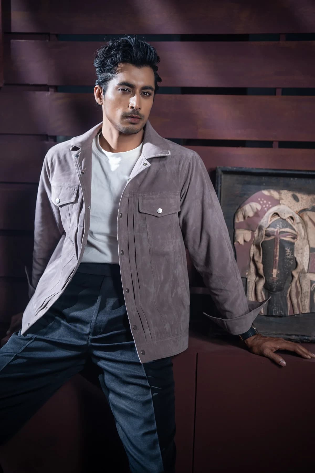 Pigeon Gray Suede Soft Texture Jacket ST12 thumbnail 1