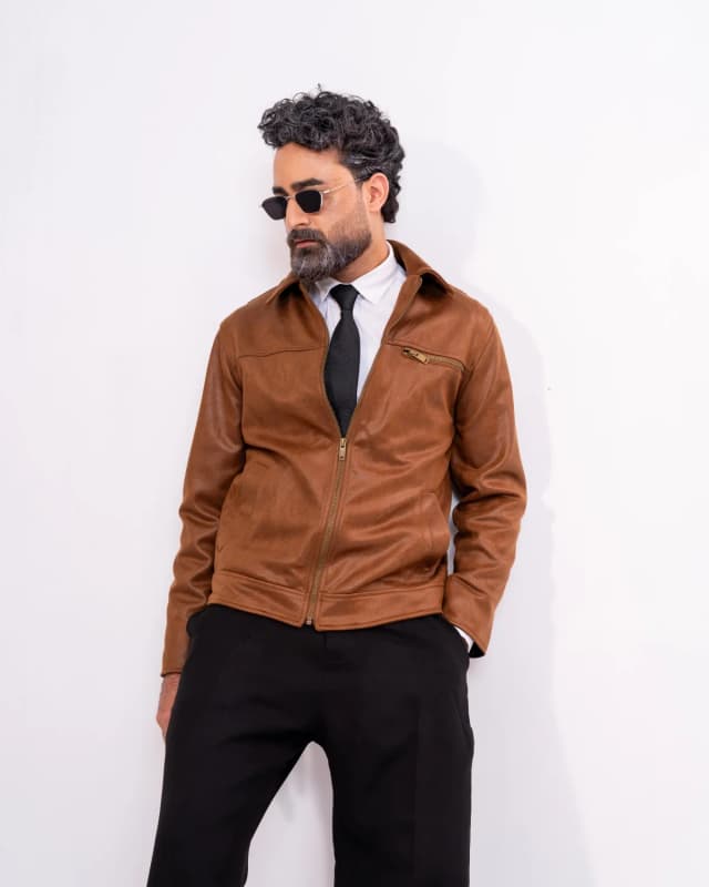 ARZAAL'S THE RICH LIGHT CAMEL BROWN SUEDE LEATHER JACKET ST01