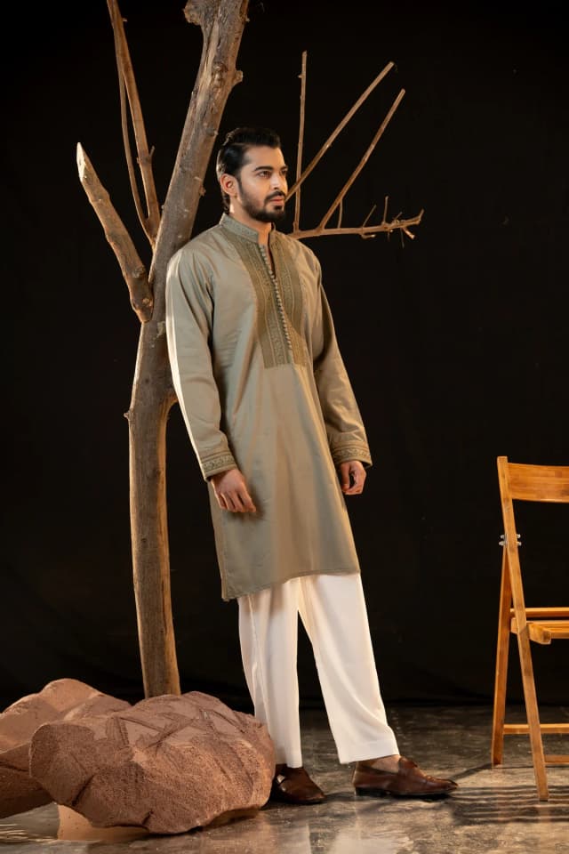 ARZAALS GRAY GREEN PANJABI ST-06