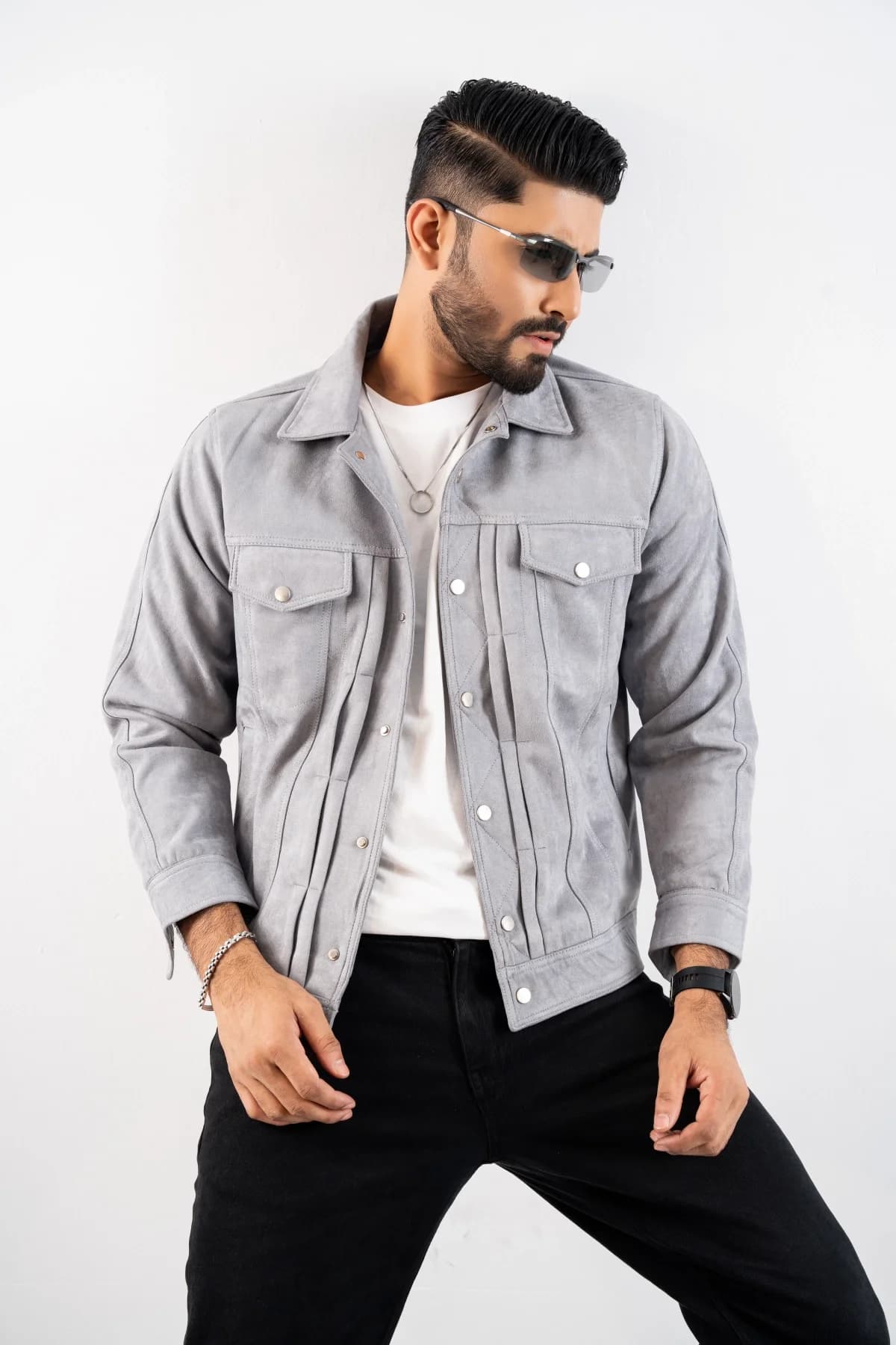 Gray Suede Leather Jacket ST18 thumbnail 1