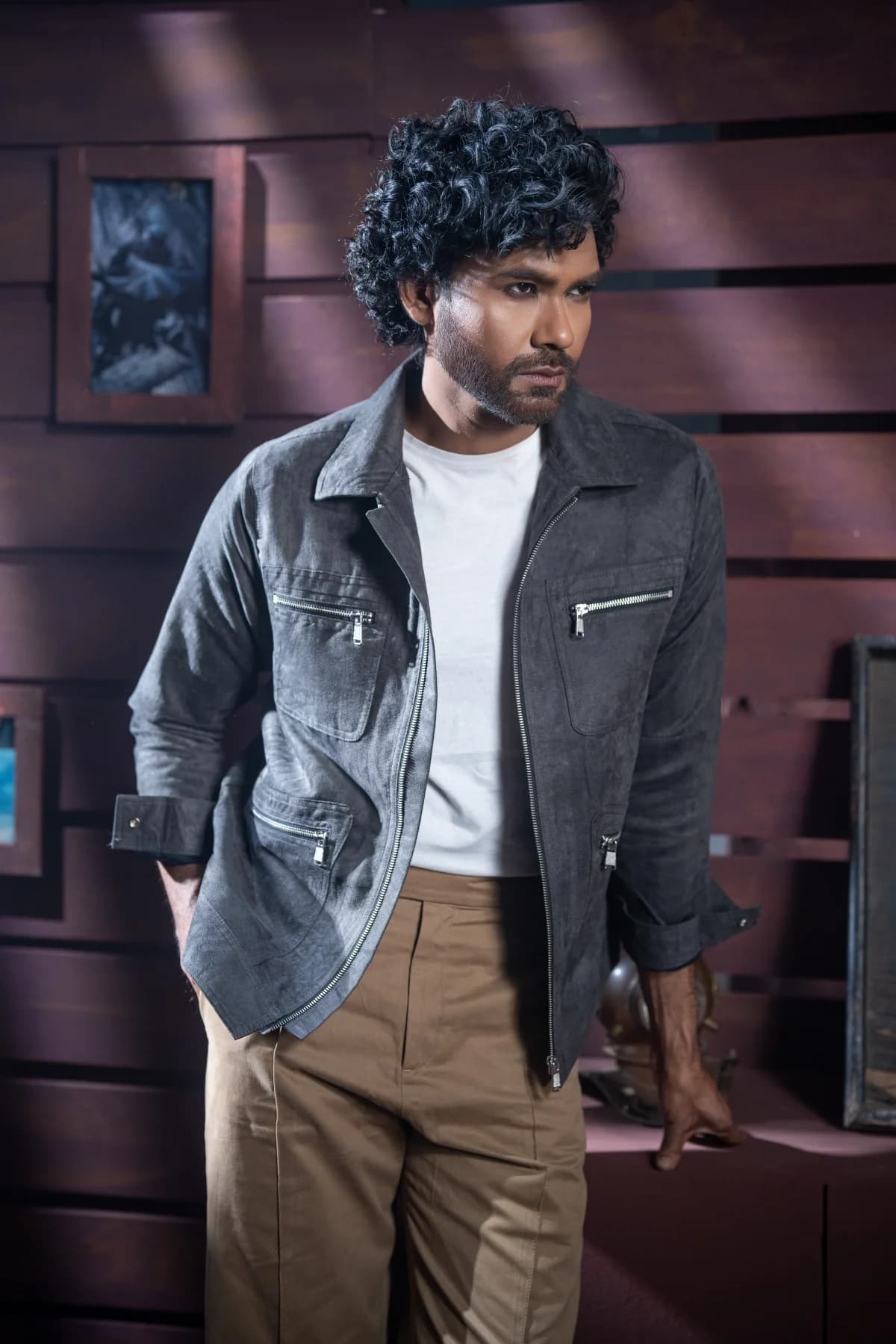 Dark Gray Suede Leather Jacket ST10 thumbnail 1