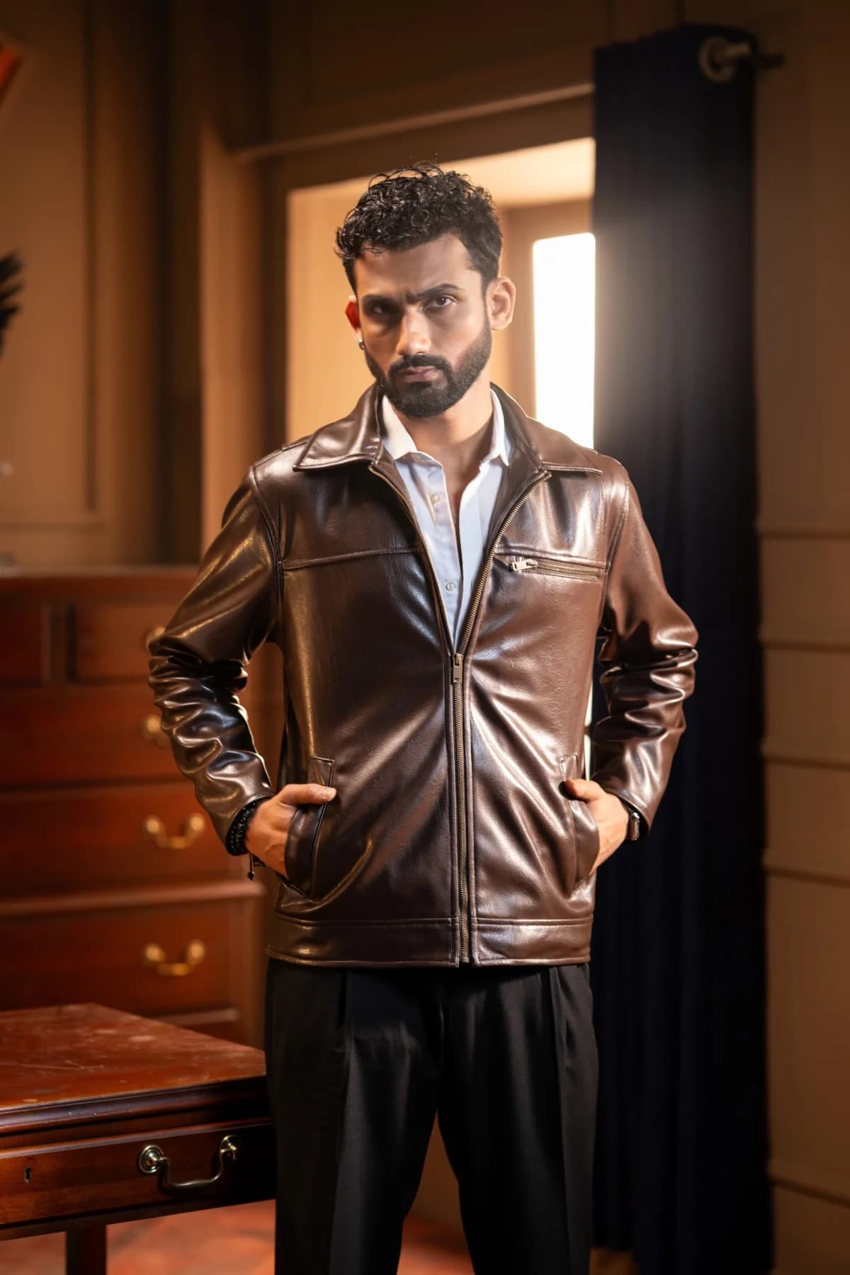 ARZAAL'S THE RICH CHESTNUT BROWN LEATHER JACKET ST01 thumbnail 1