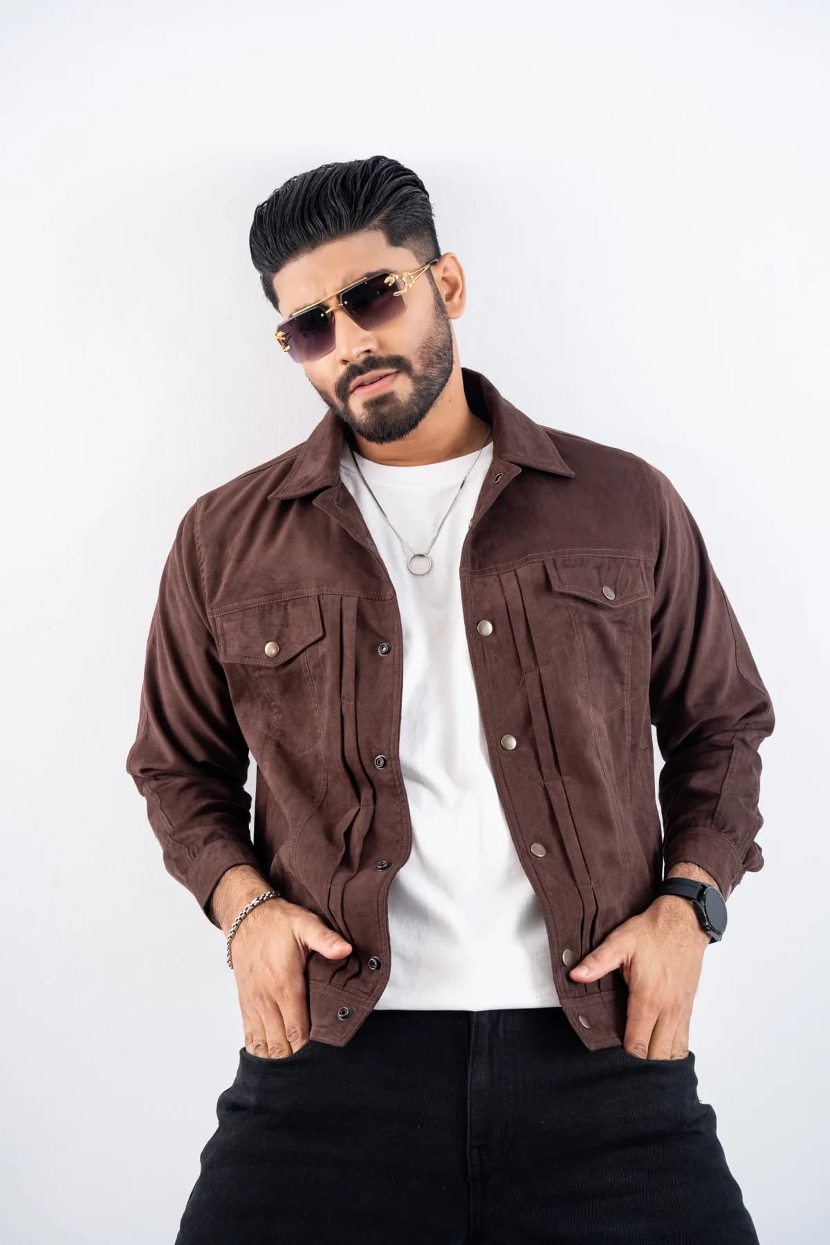 Coffee brown Suede Jacket ST20 thumbnail 1
