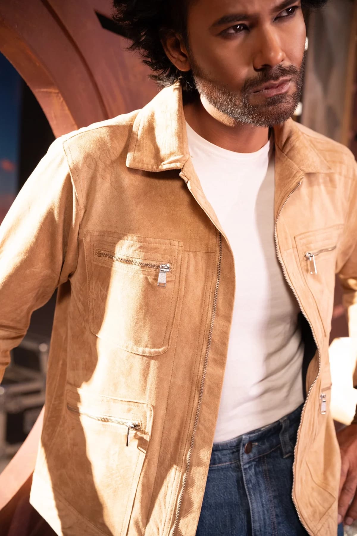 Warm Brownish Suede Leather Jacket ST08 thumbnail 4