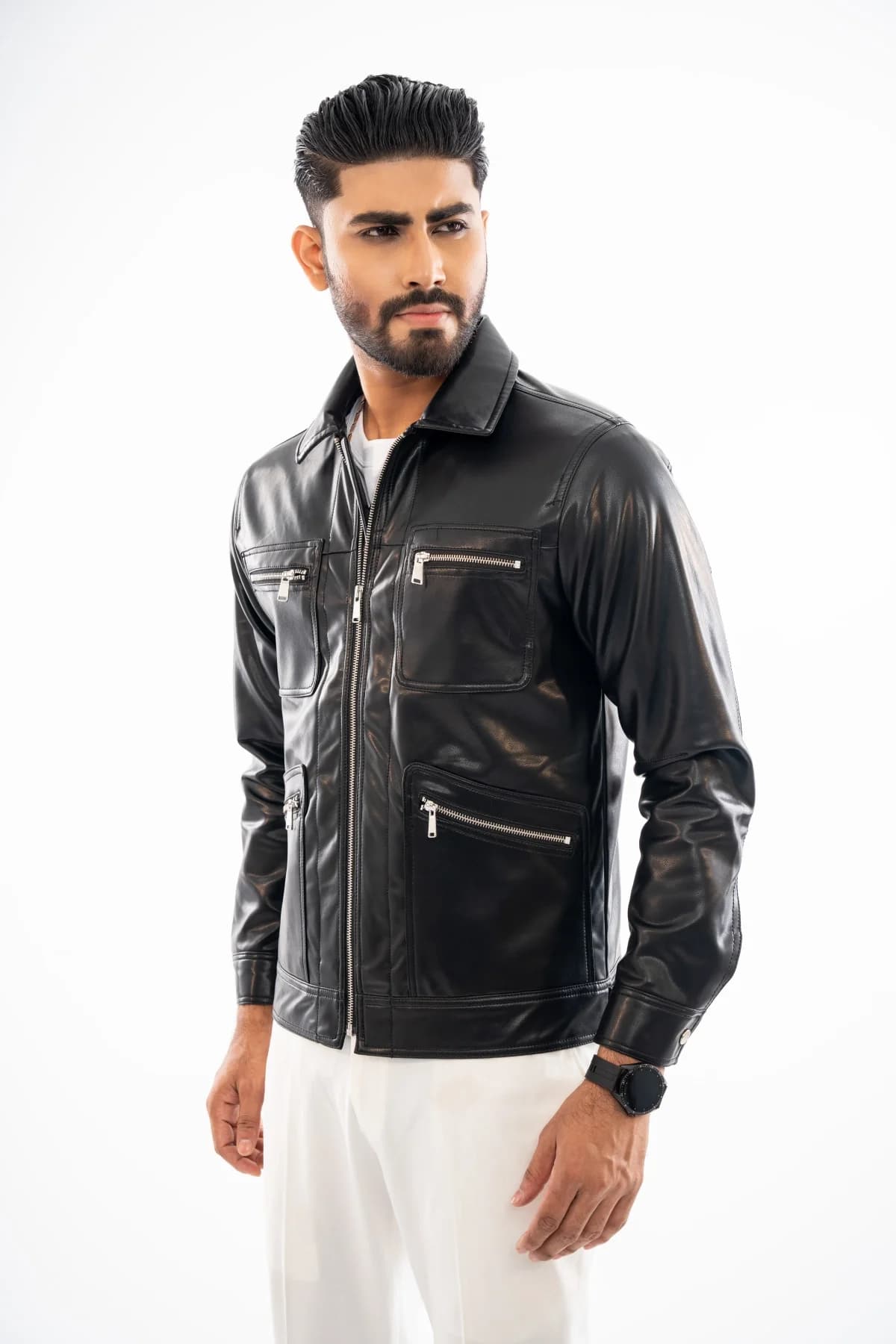 Black Leather Jacket ST01 thumbnail 6