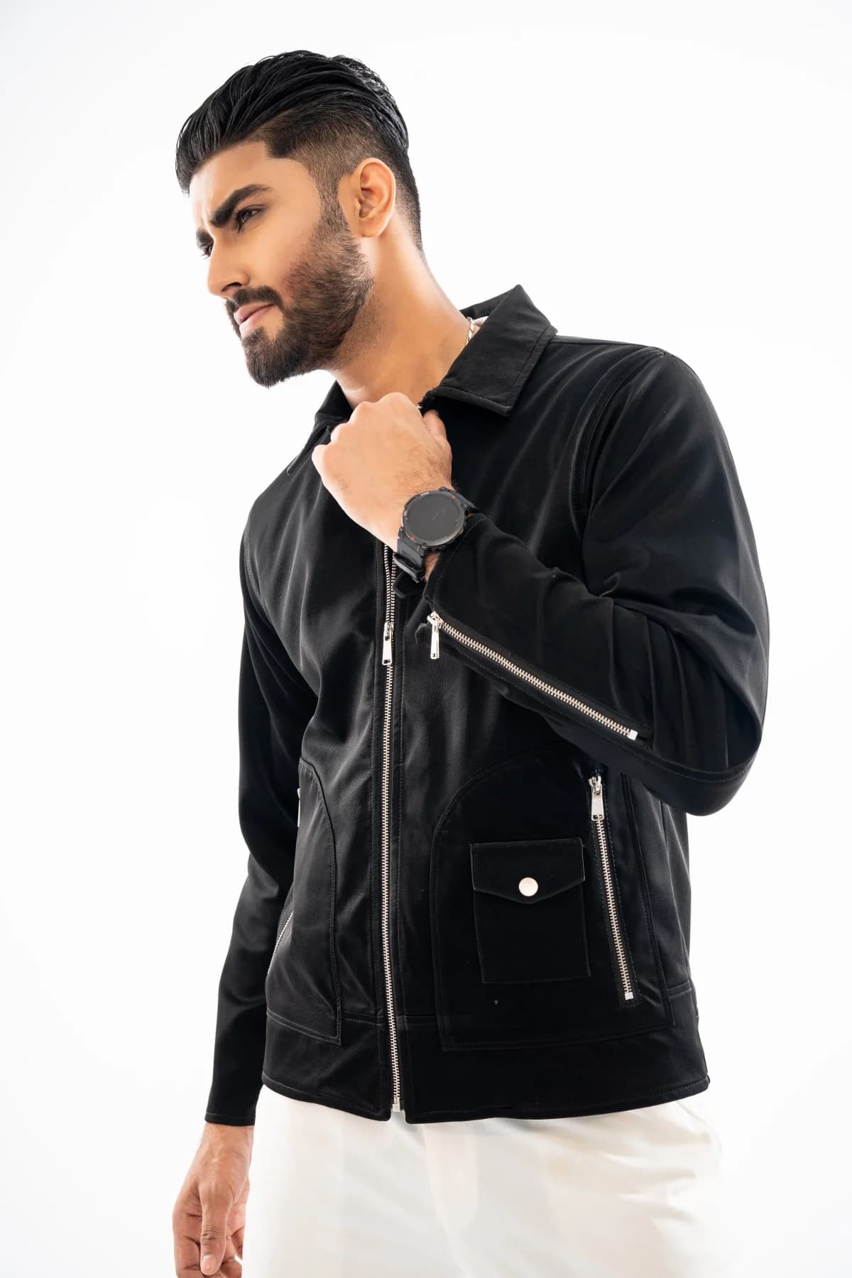 Black Mate Leather Jacket ST15 thumbnail 4
