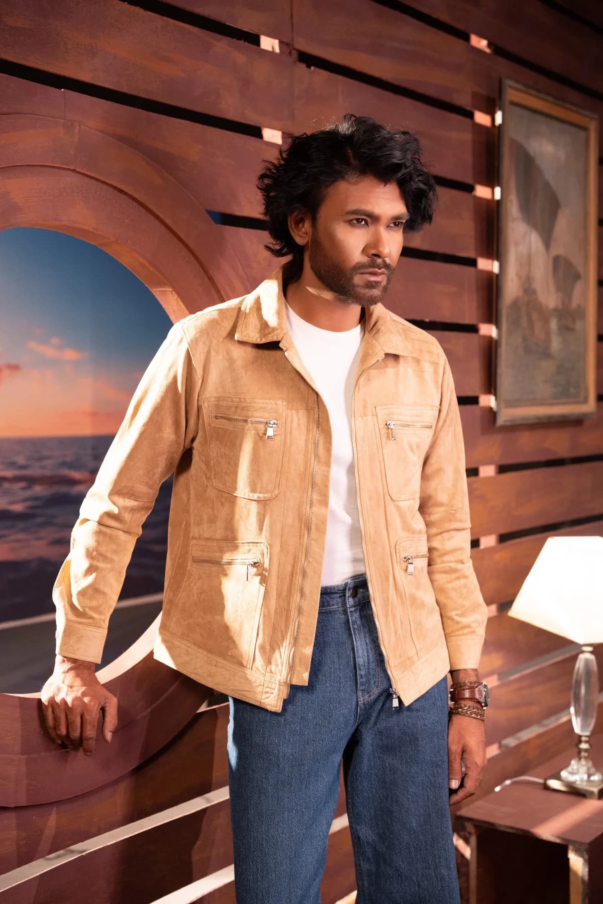 Warm Brownish Suede Leather Jacket ST08 thumbnail 3