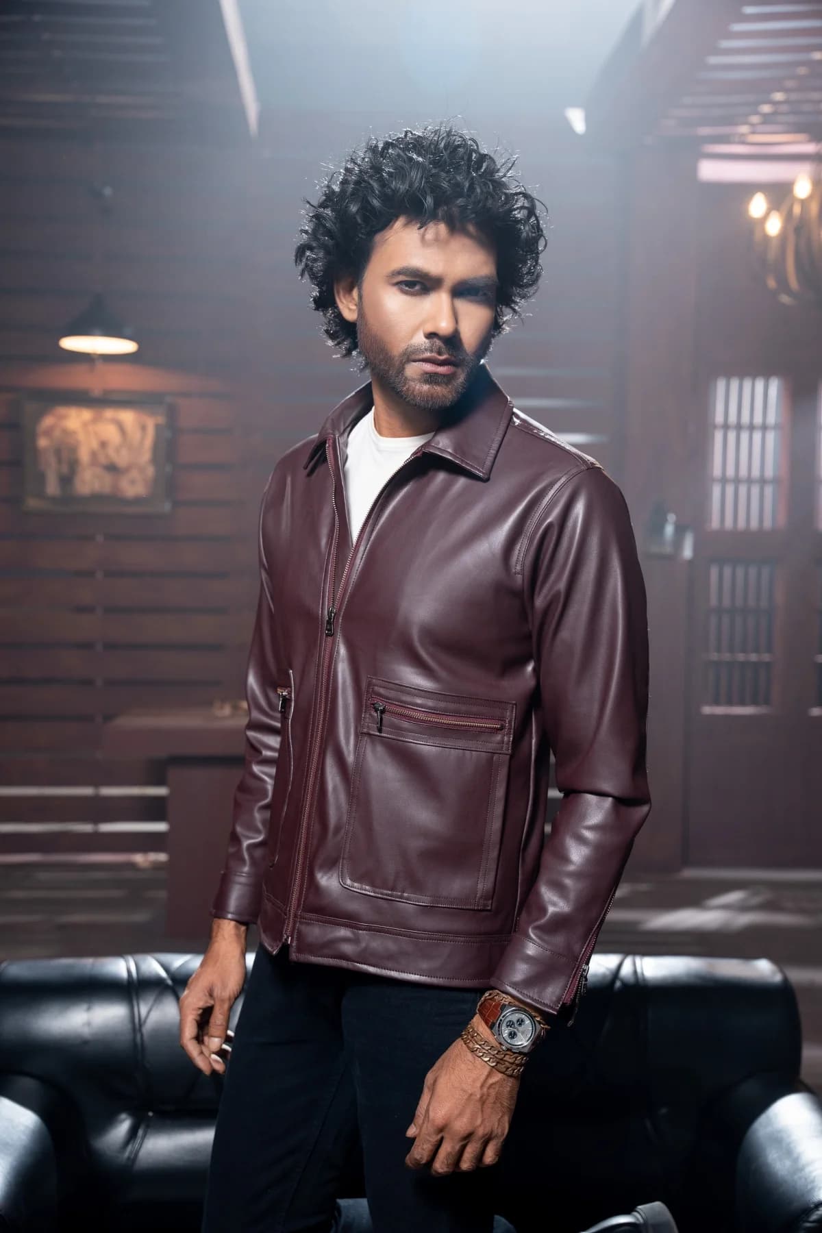 Burgundy Leather Jacket ST05 thumbnail 2