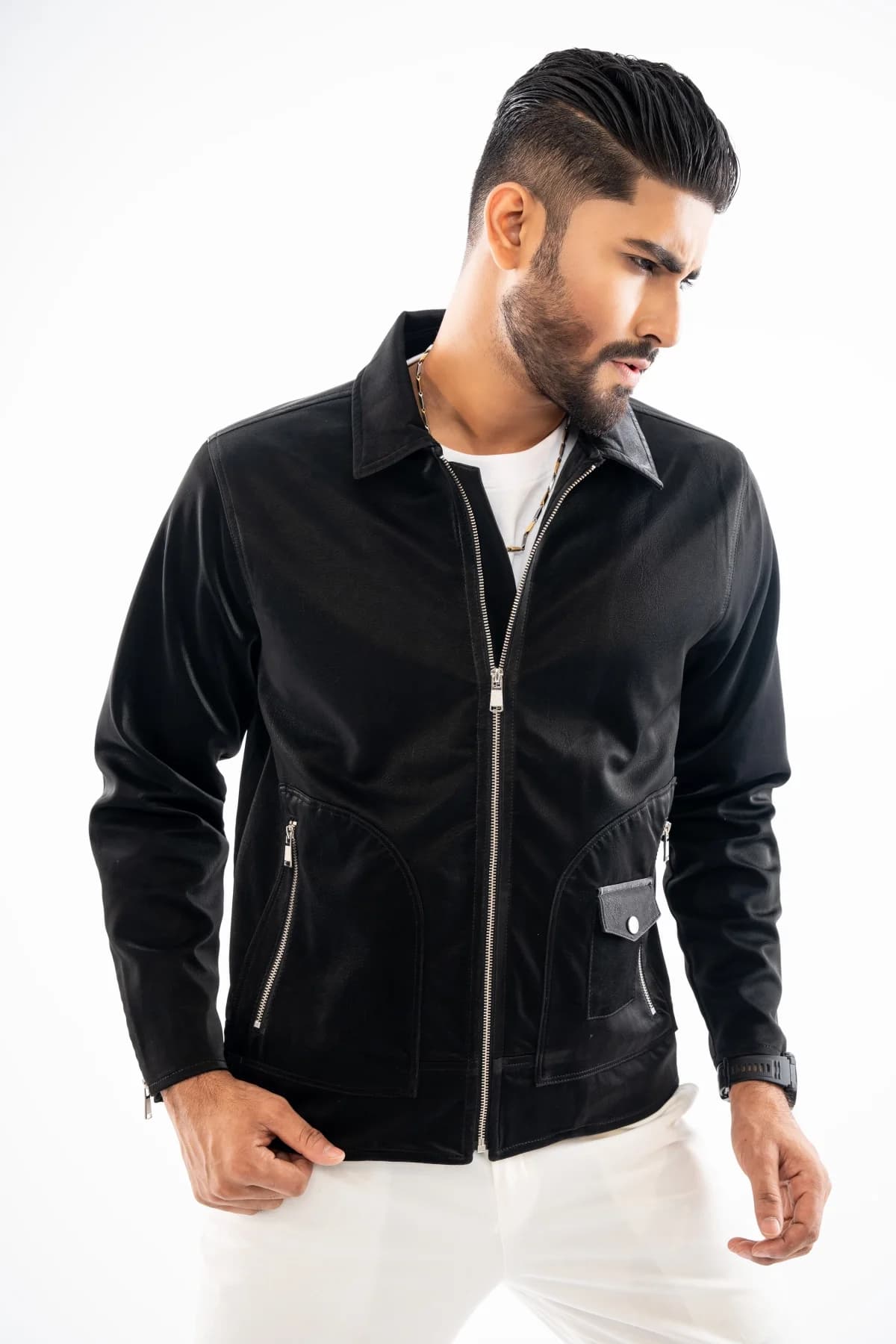 Black Mate Leather Jacket ST15 thumbnail 3
