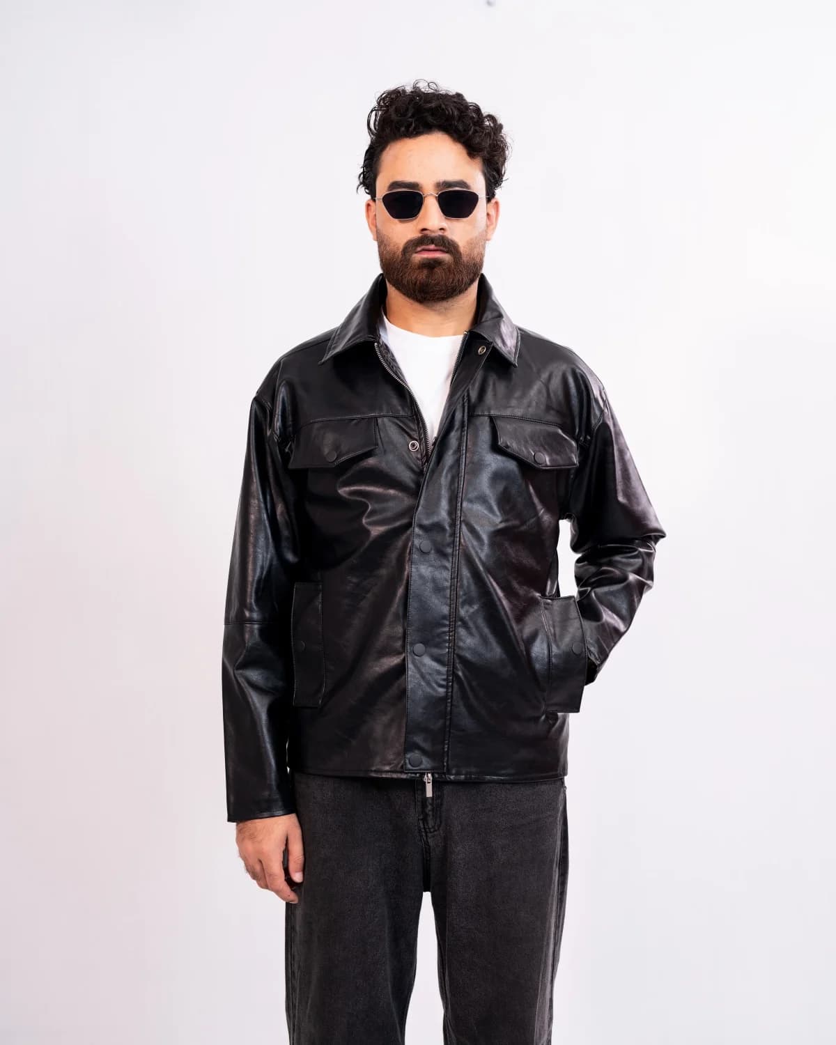 ARZAAL'S BLACK GLOSSY LEATHER JACKET ST04 thumbnail 2
