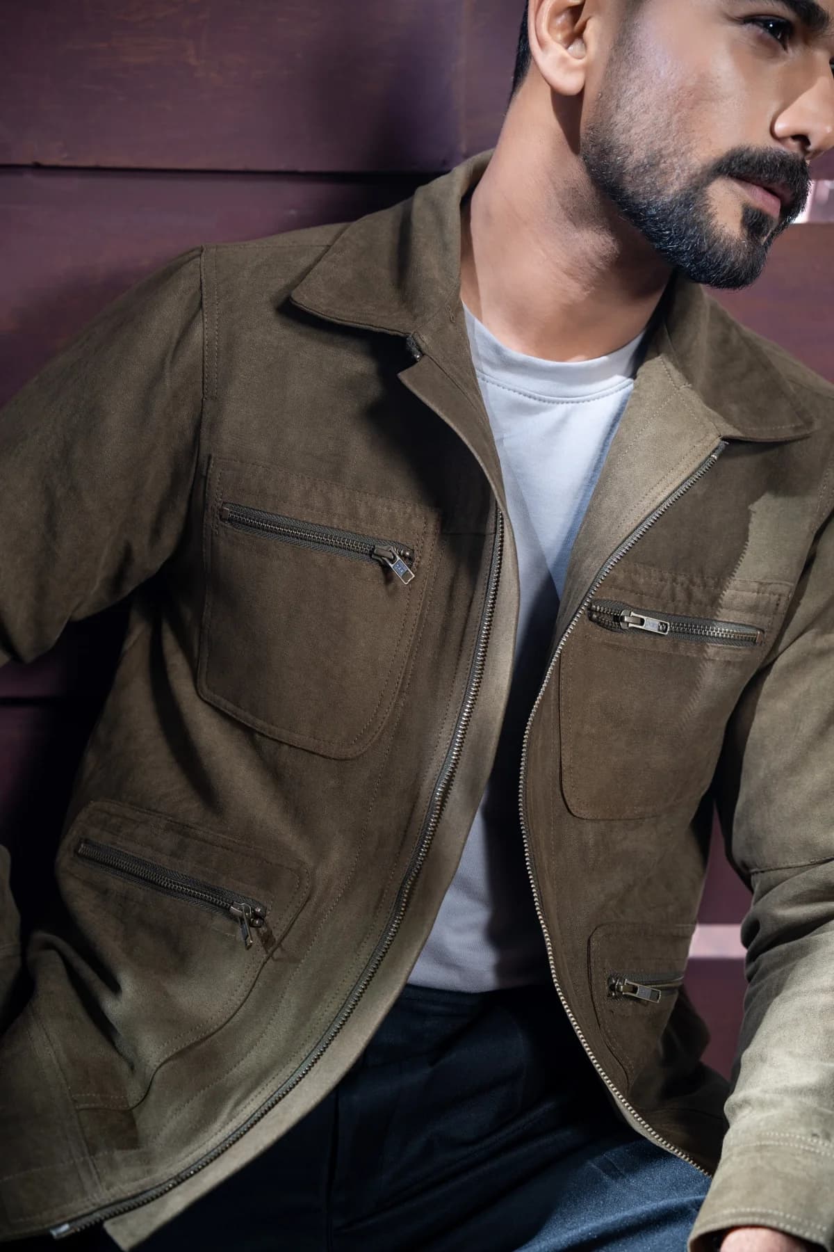 Green Suede Leather Jacket ST11 thumbnail 3