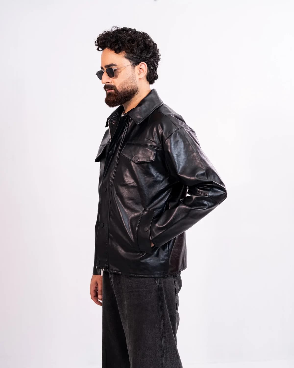 ARZAAL'S BLACK GLOSSY LEATHER JACKET ST04 thumbnail 3