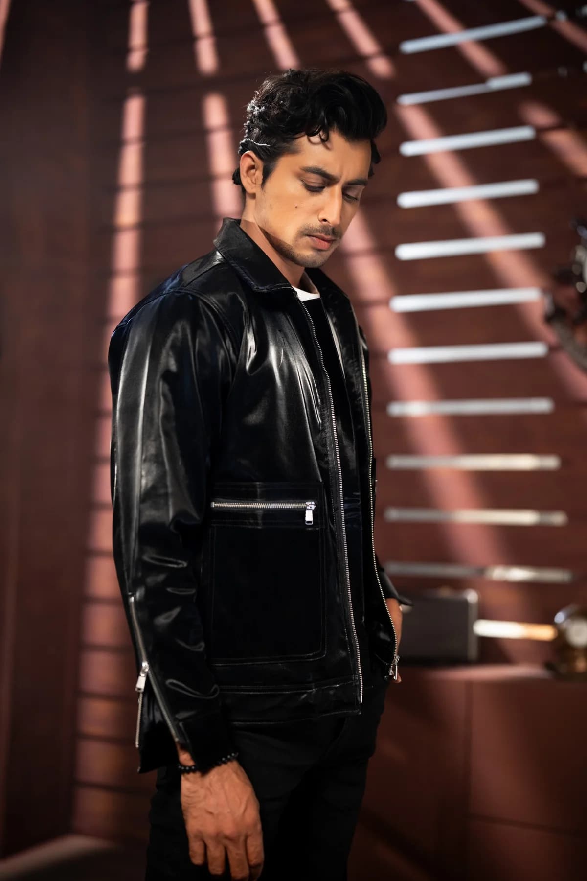 Black Glossy Leather Jacket ST04 thumbnail 5