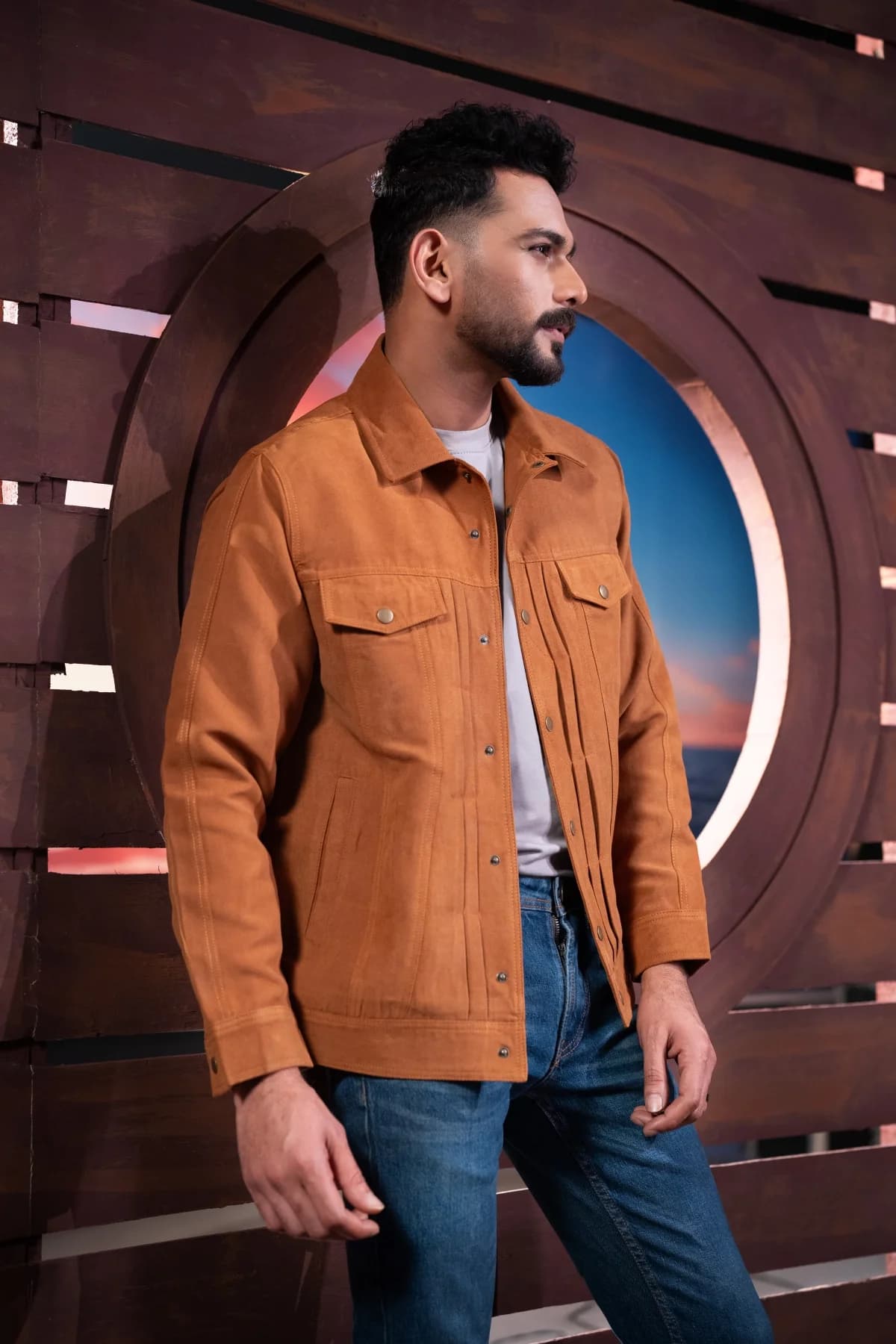 Brown Suede Leather Jacket ST14 thumbnail 2