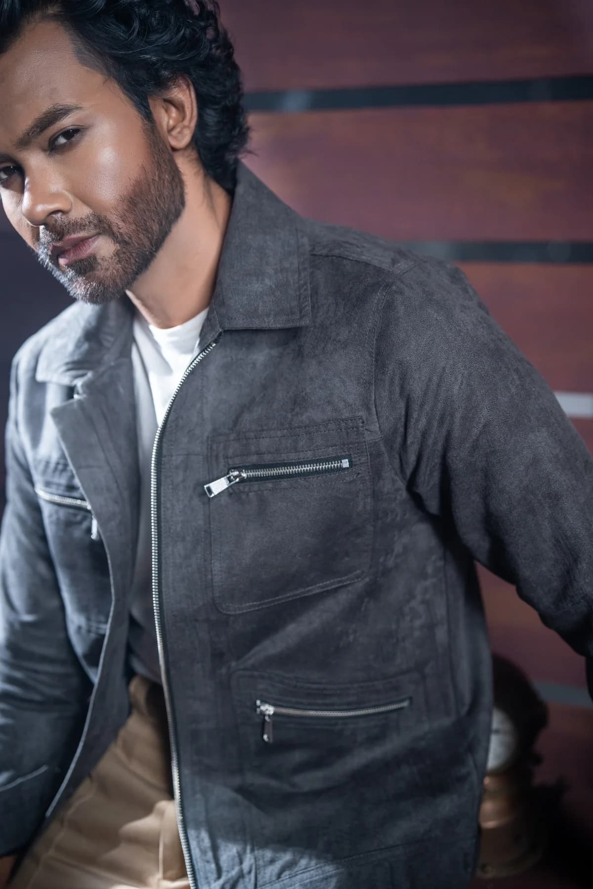 Dark Gray Suede Leather Jacket ST10 thumbnail 3