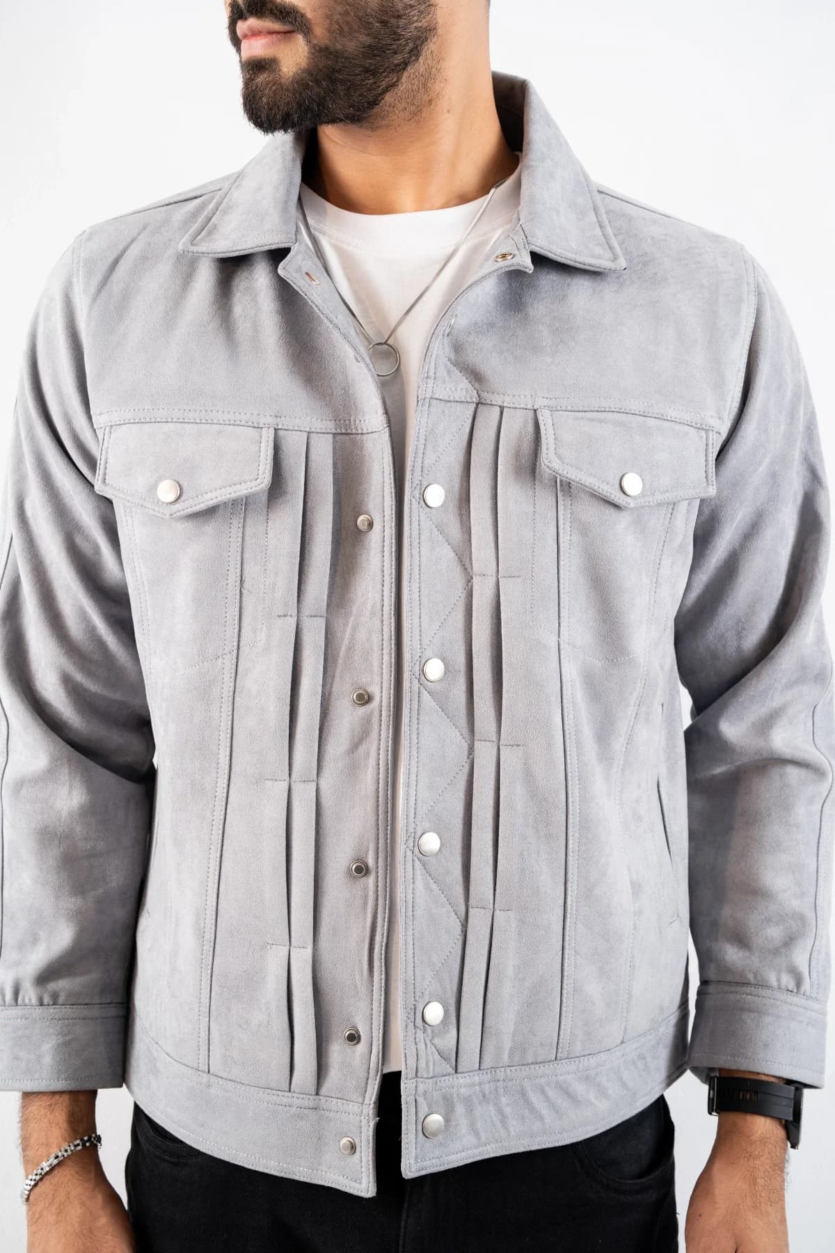 Gray Suede Leather Jacket ST18 thumbnail 3