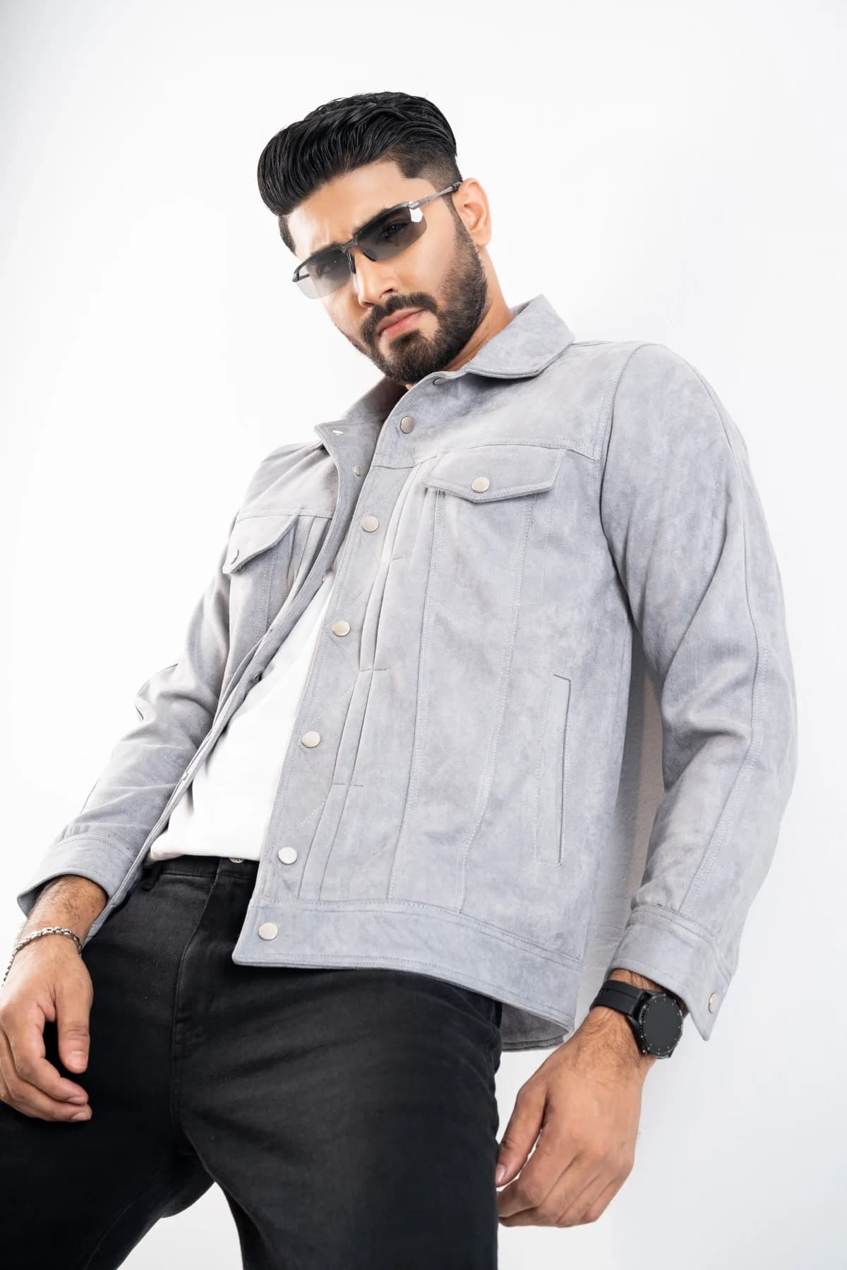 Gray Suede Leather Jacket ST18 thumbnail 4