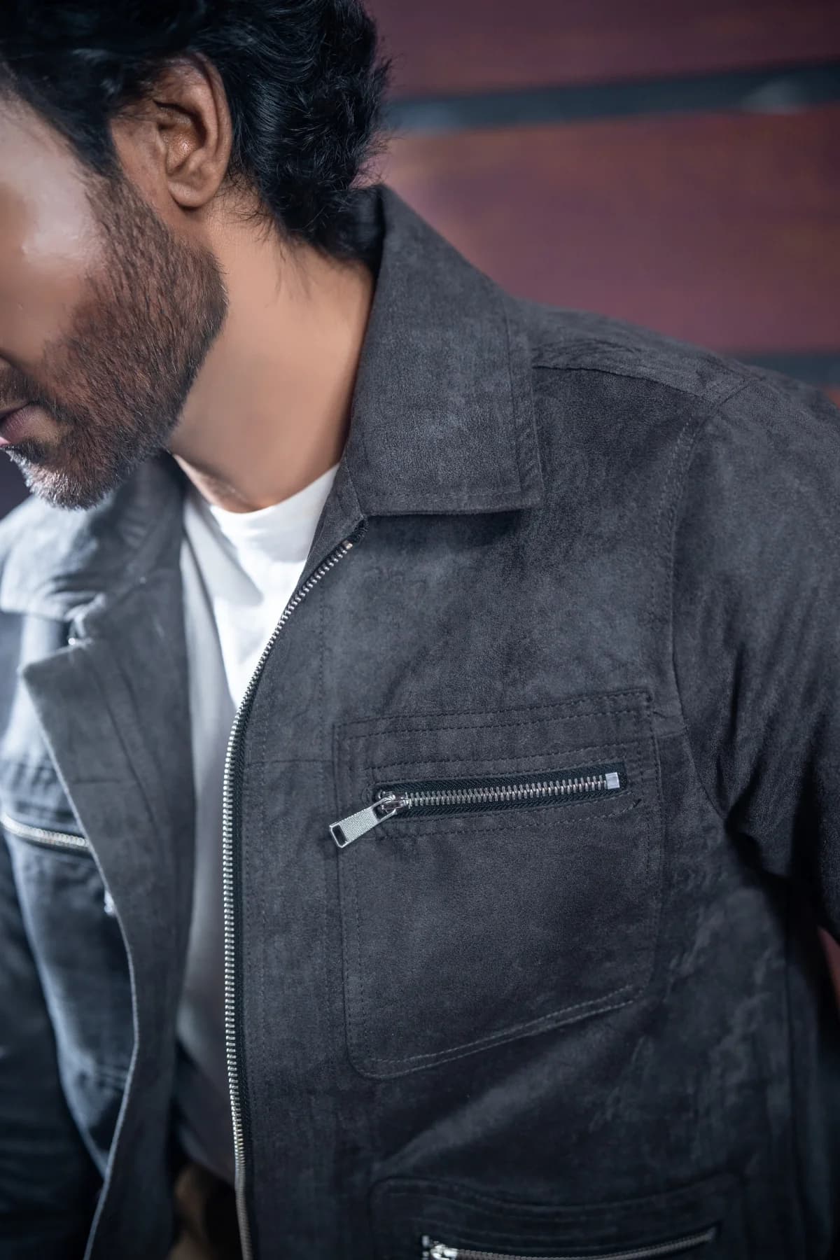 Dark Gray Suede Leather Jacket ST10 thumbnail 4