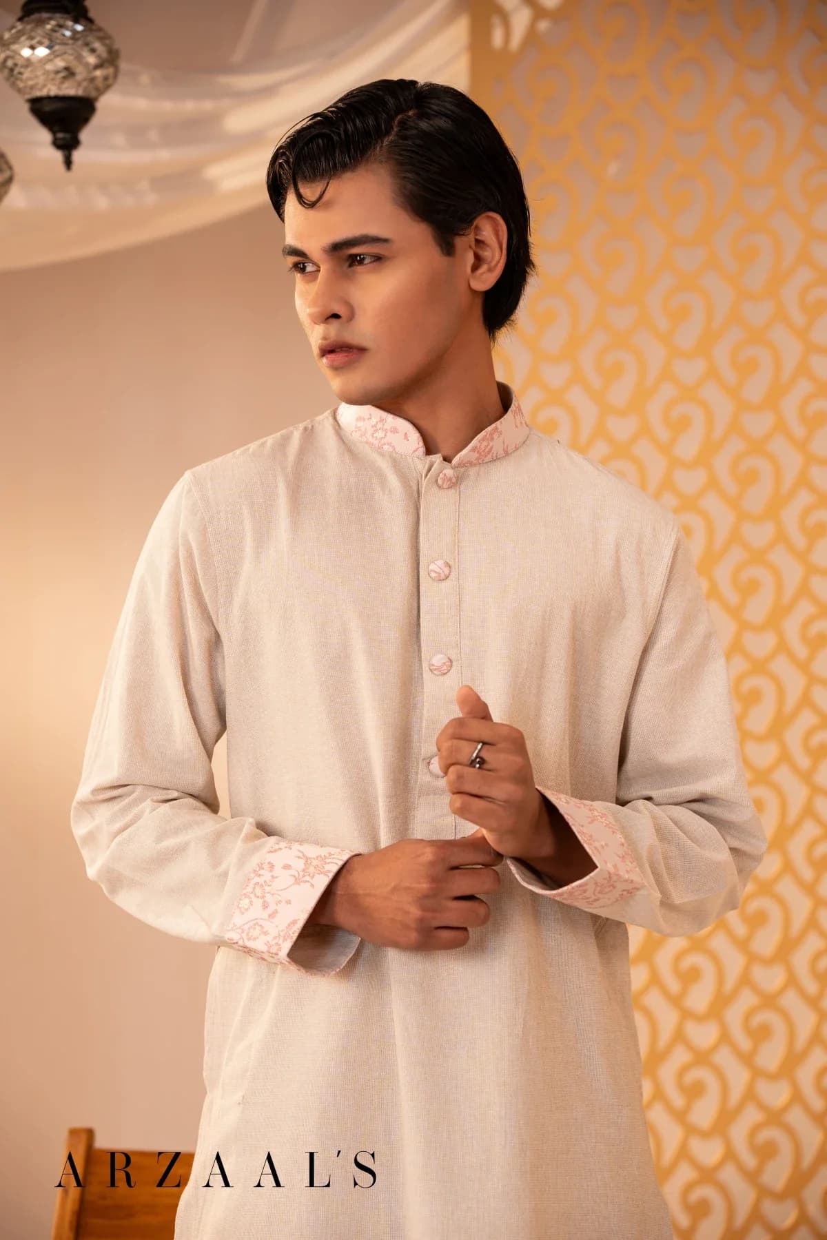ARZAALS TAN PINK CONTRUST PANJABI thumbnail 3