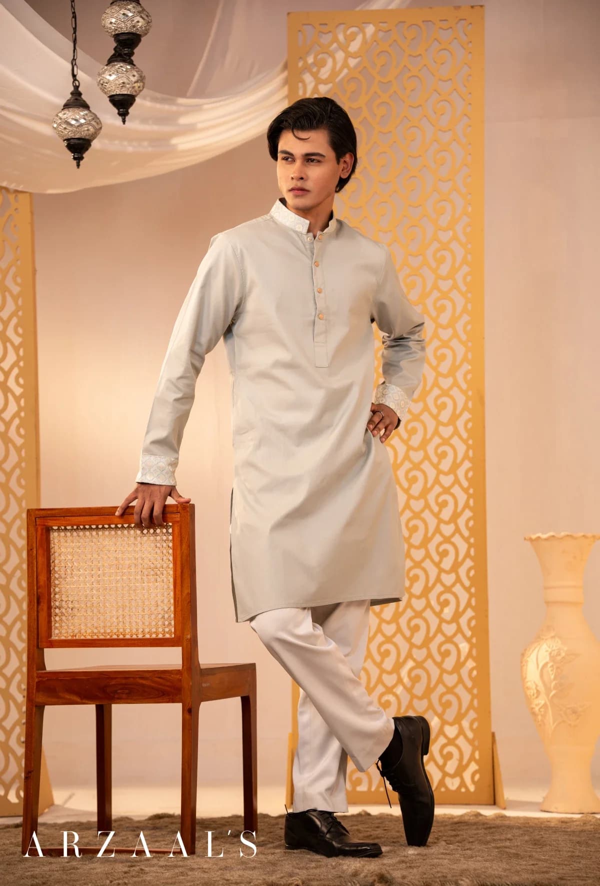 ARZAALS SATTLE LEMON GOLD CONTRUST PANJABI thumbnail 2