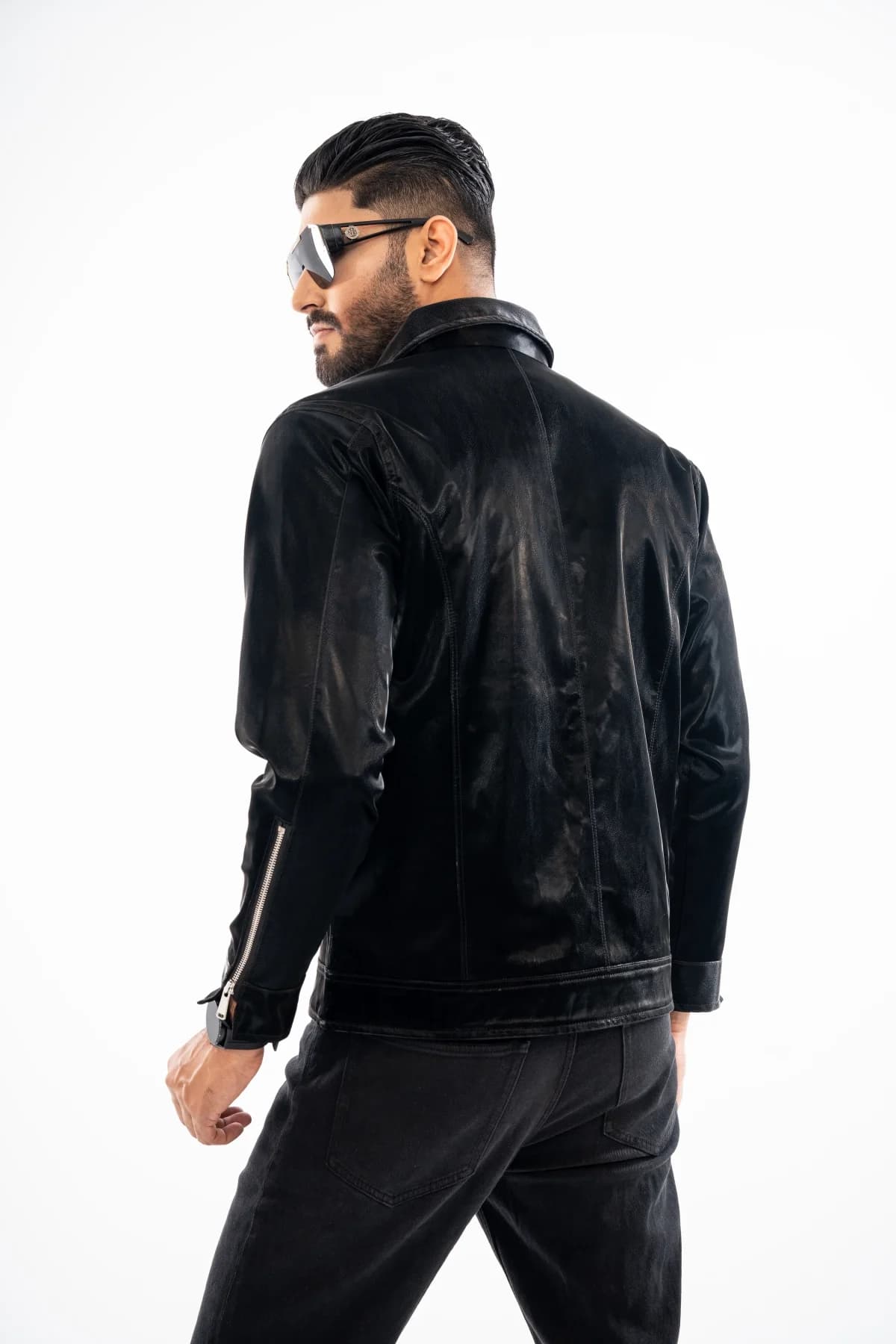 Black Glossy Leather Jacket ST04 thumbnail 7